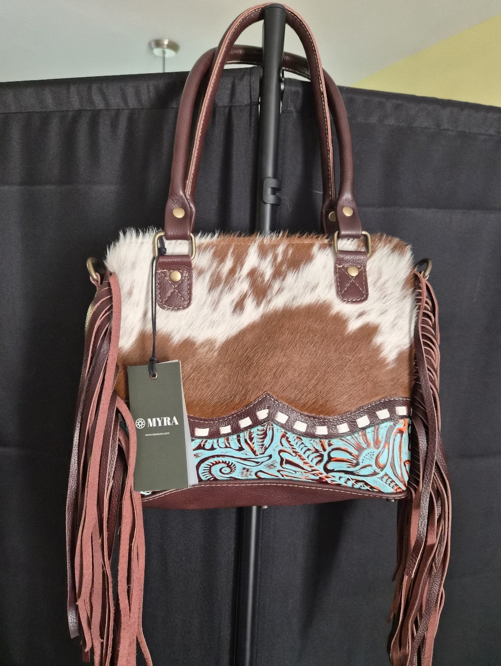 Myra Bag Brown, White and Turquoise Fringe Shoulder Bag NWT Never Used